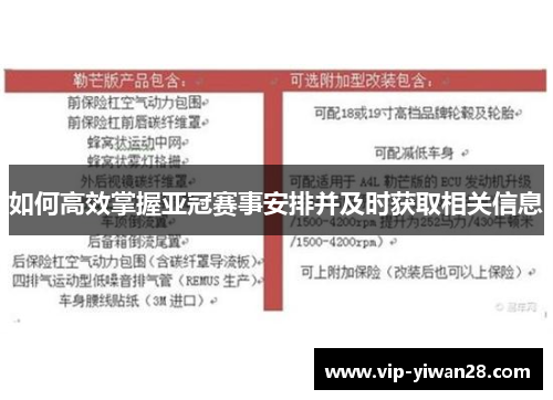 如何高效掌握亚冠赛事安排并及时获取相关信息